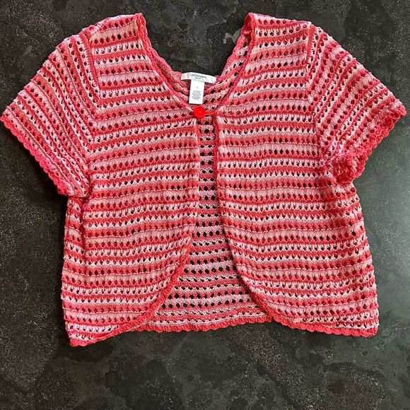 Liz Claiborne | Crotch Pink and Coral Stripped Cardigan - Picture 1 of 4